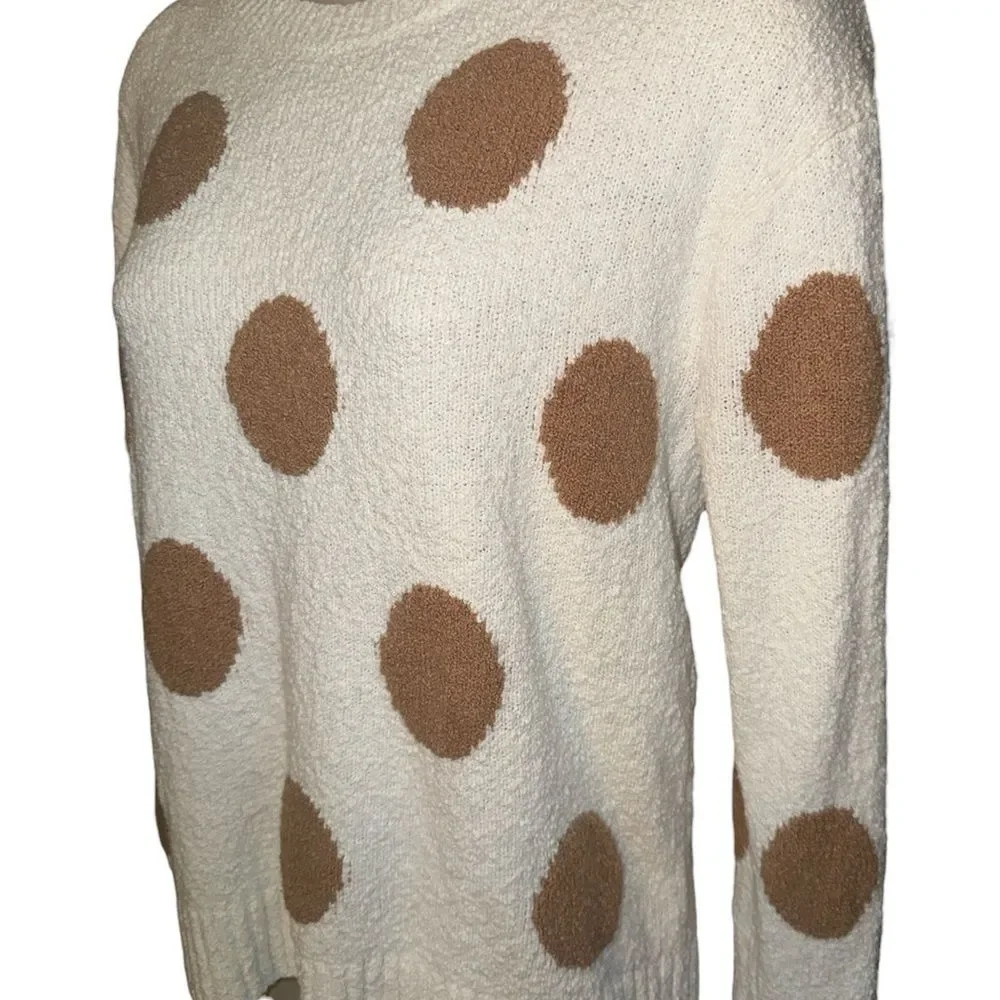 J. Crew Cream and Brown Polka Dot long Sleeve super Soft 3D Dots Sweater